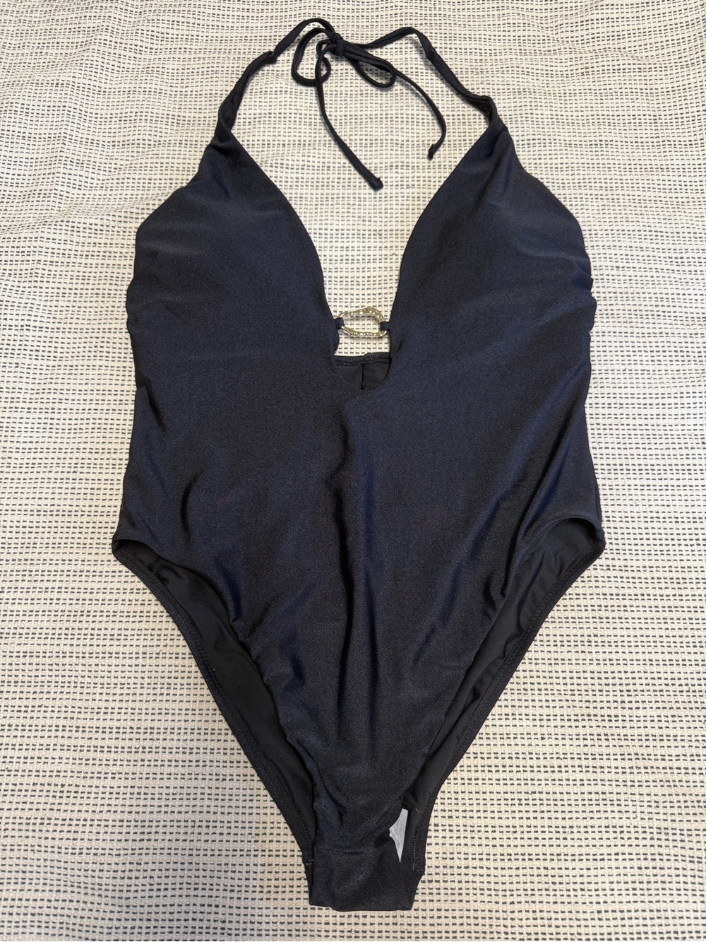 Shade & Shore Black One-Piece Halter Swimsuit